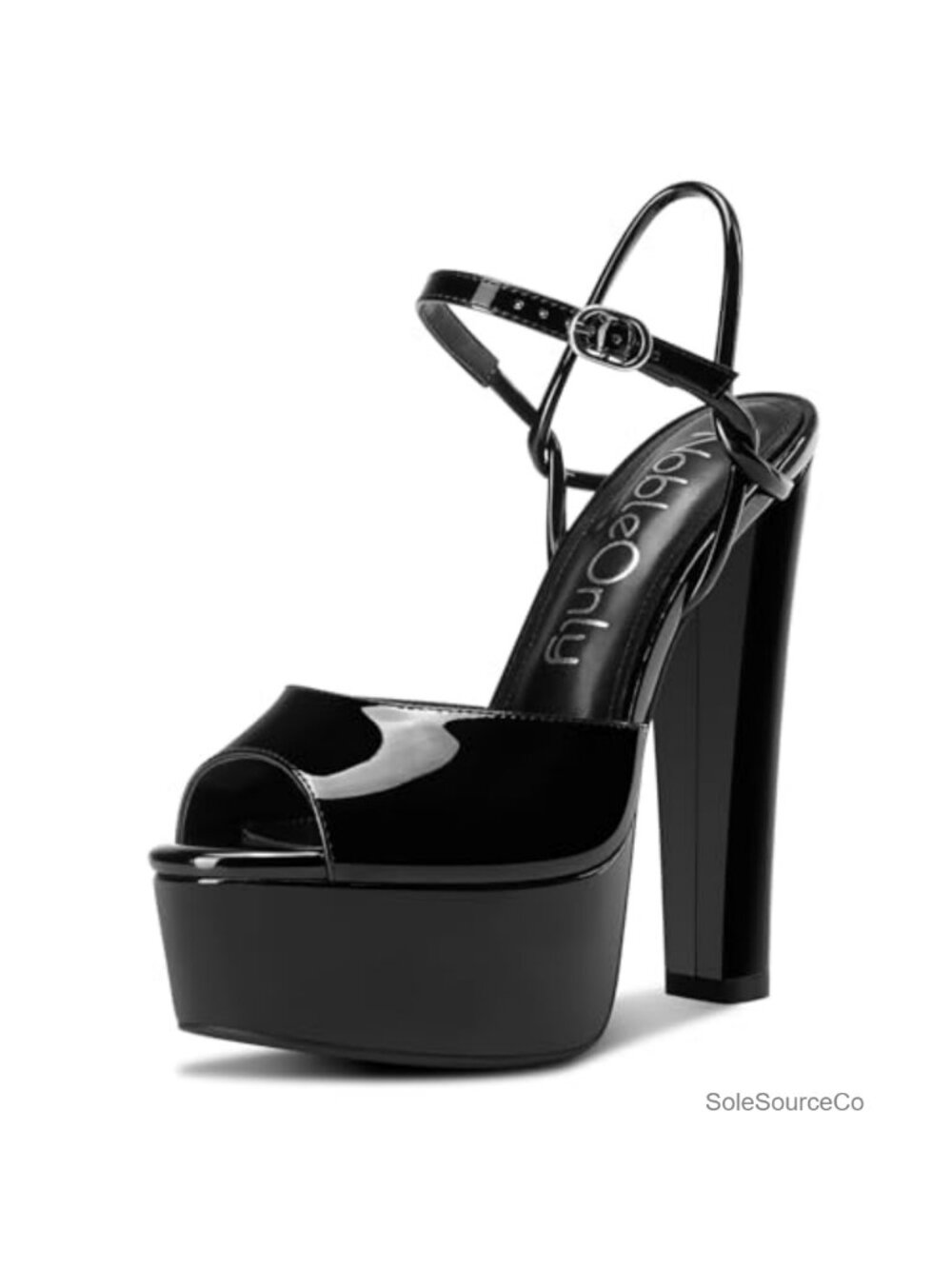 5.9" Chunky Platform Heels Block Heel Sandals Faux Leather Ankle Strap